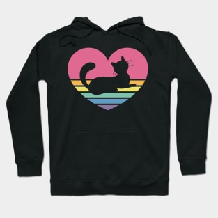 Retro Vintage Sunset Rainbow Heart Cat Hoodie